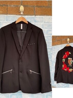 ZARA MAN Black Embroidered Back Blazer - Unbranded Size 38